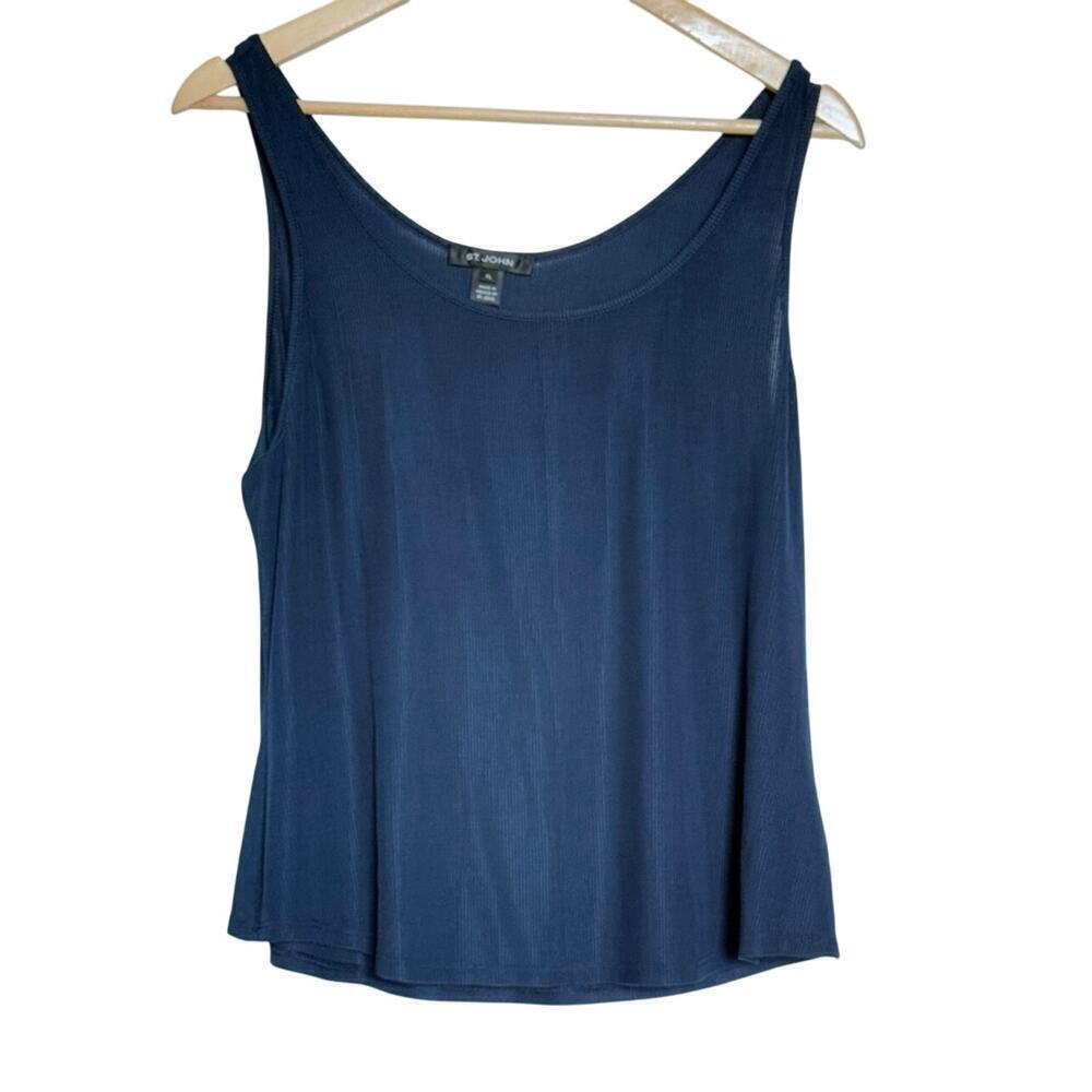 NWT ST. JOHN Navy Stretch Viscose Rib Knit Tank Top Shirt Womens XL $225